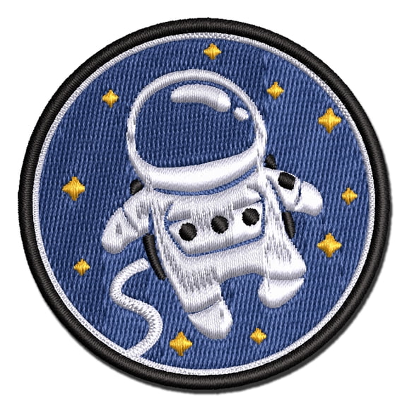 Cute Astronaut in Space with Stars Applique Multi-Color Embroidered Iron-On Patch - 3 Inch Medium
