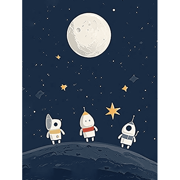 Cute Astronauts Moon Canvas Art Print， Perfect for Living Room， Bedroom， Nursery， Office， and Apartment Decoration