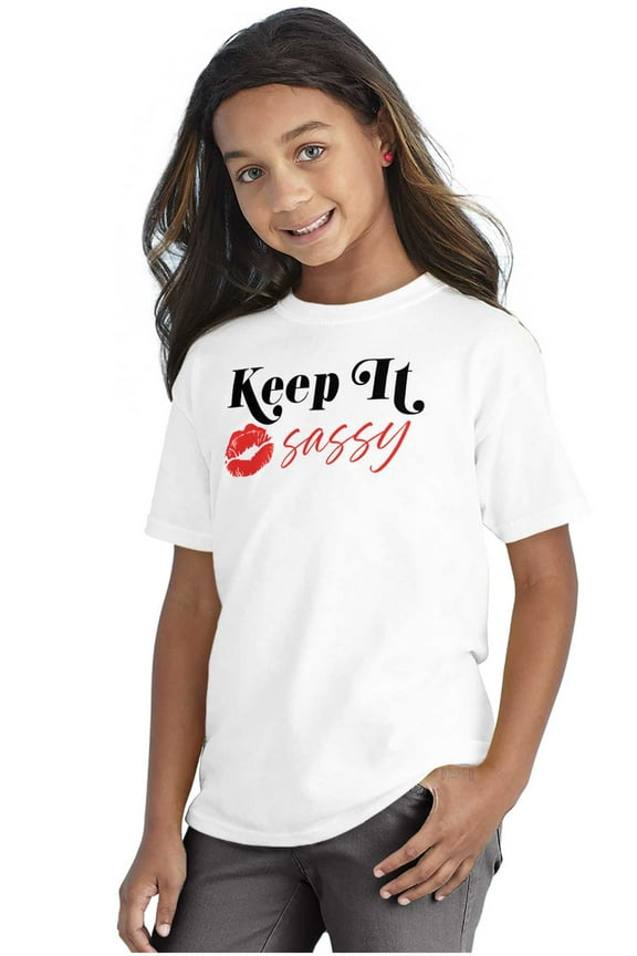 Cute Attitude Keep It Sassy Kiss Lips Girls Kids T Shirt Tees Teen Brisco Brands L
