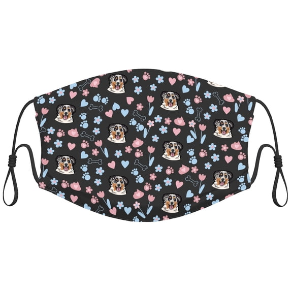 Cute Australian Shepherd Dog Graphic Printed Cloth Face Masks Reusable Washable Adjustable for Adults (10 PCS)