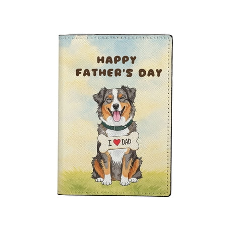 Cute Australian Shepherd Loves Dad Happy Father's Day Travel Passport Wallet Aussie Dog Lover Gifts PU Leather Passport Holder Cover - 12008