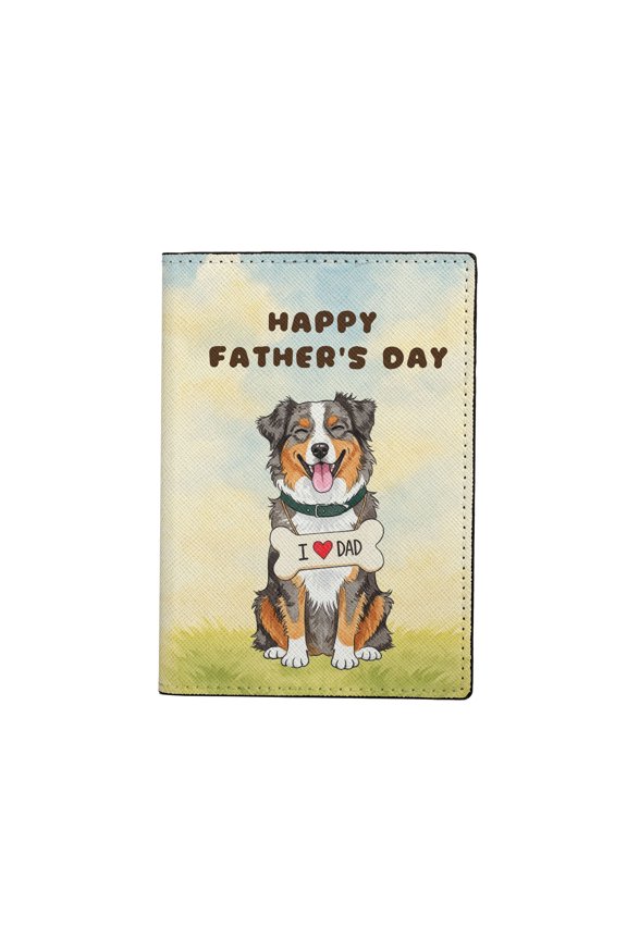 Cute Australian Shepherd Loves Dad Happy Father's Day Travel Passport Wallet Aussie Dog Lover Gifts PU Leather Passport Holder Cover - 12008
