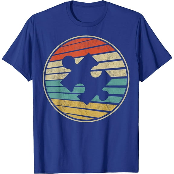 Cute Autism Awareness Vintage 70s 80s Autism Mom Dad Child Puzzle Unisex T-Shirt for Men Women Kids Toddler,Royal Blue Color,Size 4XL