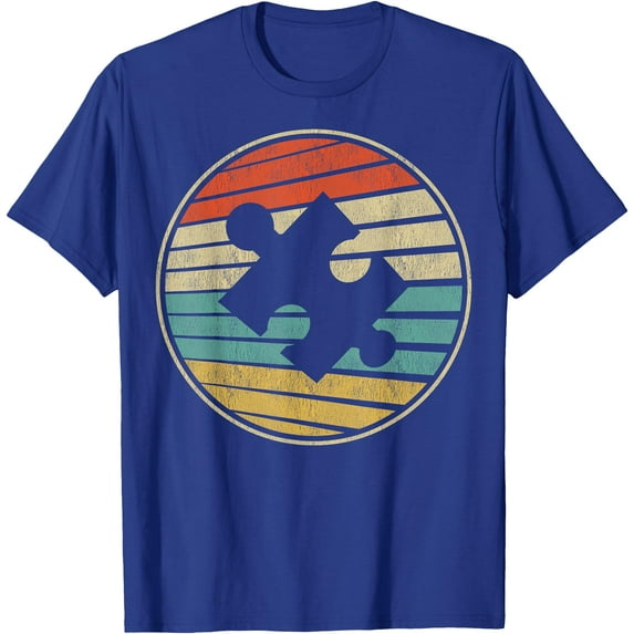 Cute Autism Awareness Vintage 70s 80s Autism Mom Dad Child Puzzle Unisex T-Shirt for Men Women Kids Toddler,Royal Blue Color,Size YXL