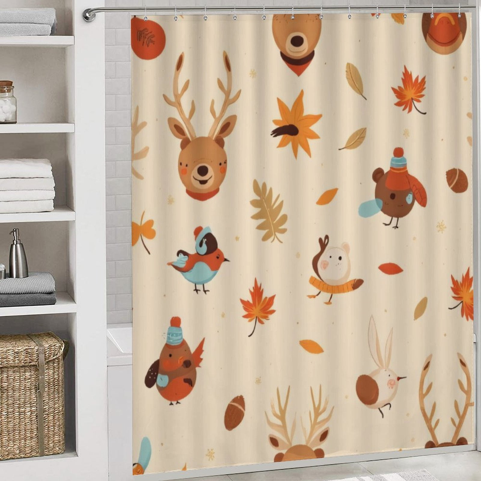 Cute Autumn Animals Pattern Shower Curtain Bathroom Curtains Waterproof Cute Autumn Animals Pattern Shower Curtain Bathroom Curtains Waterproof