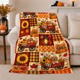 thumbnail image 1 of Cute Autumn Puppies Pumpkins Sunflowers Patchwork Harvest Scene, Festive Pet Portrait Pattern, Warm Flannel Blanket for Living Room and Bedroom, Dog Lovers Thanksgiving Gift, Pet Lover Home Decor, 1 of 9