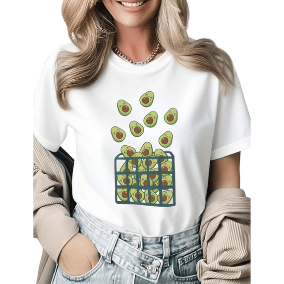 Cute Avocado Basket Graphic Tees Womans T-shirt Black/White S-5XL Shirts Kawaii Fruit Tops