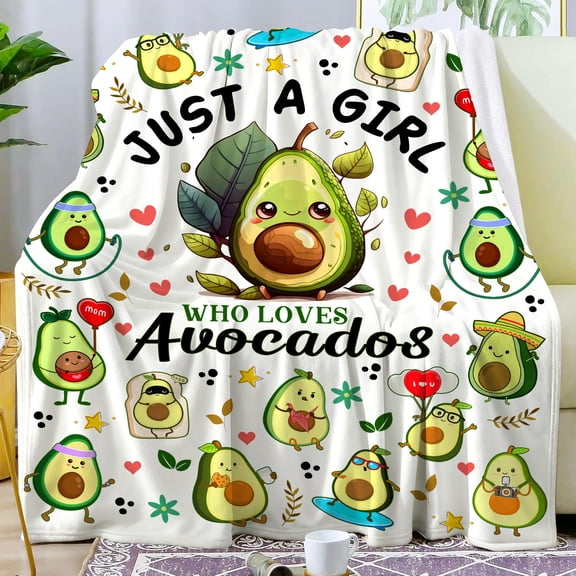 Cute Avocado Blanket Cartoon Avocados Throw Blankets Soft Fruit Avocado Plush Stuff Blankets Best Christmas Birthday Gifts for Girls Women kids Adults 50"x40"