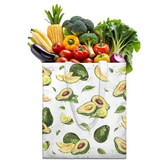 Cute Avocado Canvas Tote Bag – Green Fresh Fruit Pattern Print Aesthetic Design Lover Healthy Art Illustration Kawaii Reusable Shopping Bag Eco-Friendly Lightweight Foldable
