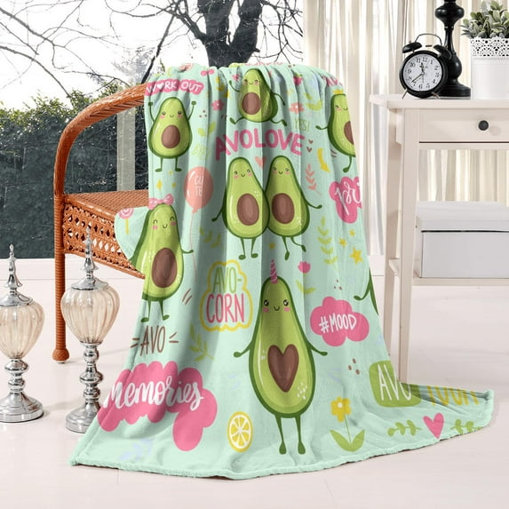 Cute Avocado Cartoon Green Blanket,Comfortable Blanket for Baby Women Kids Elegant Cozy Bed Blanket for Winter Autumn Warm Blanket for Bed Dorm (50x60 Inch)