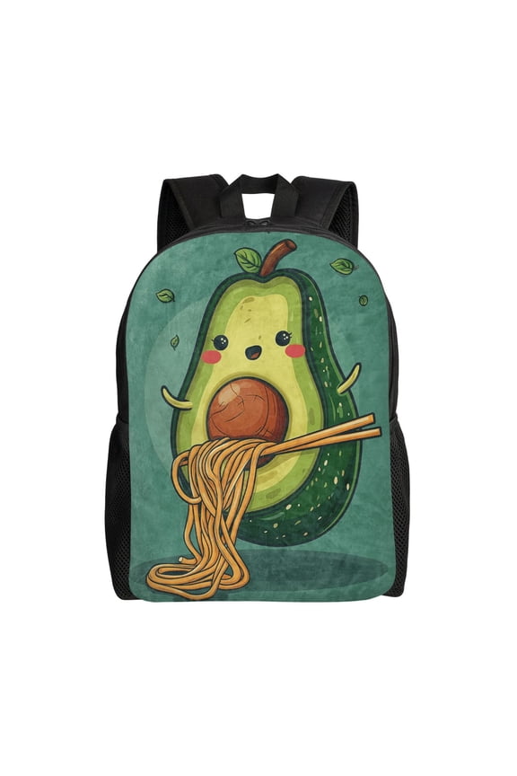 Cute Avocado Eating Noodle Backpack Large Capacity Laptop Bag for Men and Women