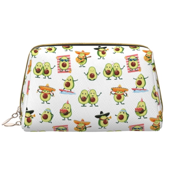 Cute Avocado Guitar Cake Makeup Bag, Large Capacity Travel Cosmetic Bag for Women Girls- Travel Toiletry Bag Leather Portable Waterproof Makeup Case Organizer with Handle