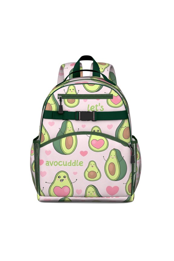 Cute Avocado Lover Student Backpack with Fresh Green Fruit Pattern Lightweight Book Bag Featuring Kawaii Avocado Print and Adjustable Chest Strap