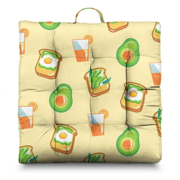 Cute Avocado Meditation Pillow&nbsp;– 22x22 Inch Square Floor Cushion, Dutch Velvet, Kawaii Green Fruit Pattern for Yoga, Kids & Home Decor
