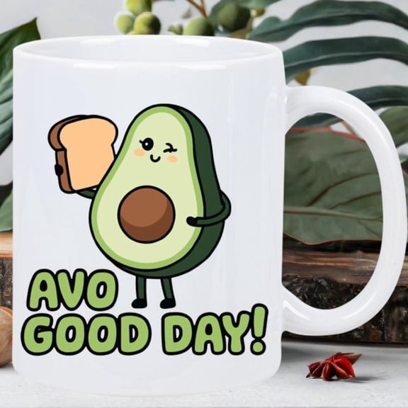 Cute Avocado Mug Avo Good DayFunny Coffee Cup with Avocado Toast Design Insulated Ceramic Cup Hot Drinks Office Kitchen Avocado Lovers Hand Wash Only White Mug with Green Text Avoc