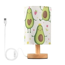 Cute Avocado Pattern Bedside Table Lamp LED Warm Lights with USB Charging Port Retro Cylinder Desk Lamps