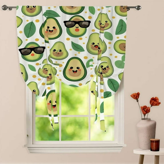 Cute Avocado Pattern Print Window Curtain for Living Room Roman Curtain Kitchen Tie-up Curtains Adjustable Drapes