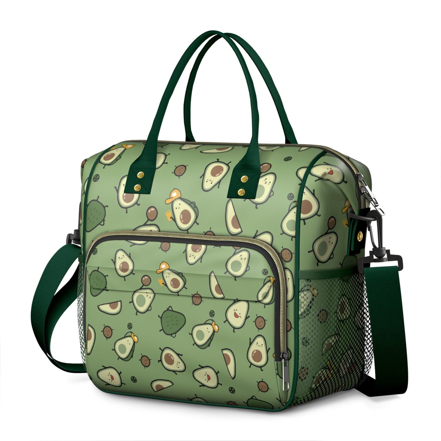 Cute Avocado Print Insulated Lunch Bag - Spacious Thermal Tote with Reinforced Handles, Leakproof Picnic & Travel Cooler for Healthy Food Lovers, Modern Fruit Illustration