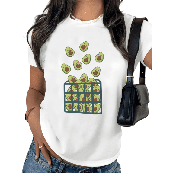 Cute Avocado Print Tshirt Graphic Tees Shirts Women Vegan Gift Casual Outfit White S 5XL Tops