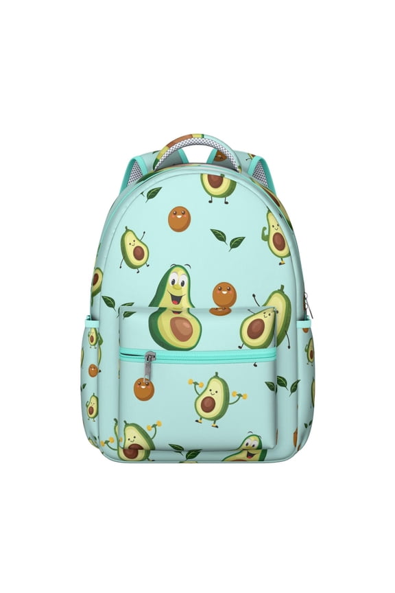 Cute Avocado Print Waterproof School Backpack - Ergonomic Student Bookbag with Spinal Support & Breathable Straps for Teens