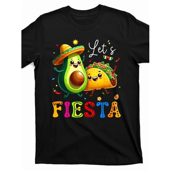 Cute Avocado Taco Let's Fiesta Unisex Graphic Novelty Short Sleeve T-Shirt