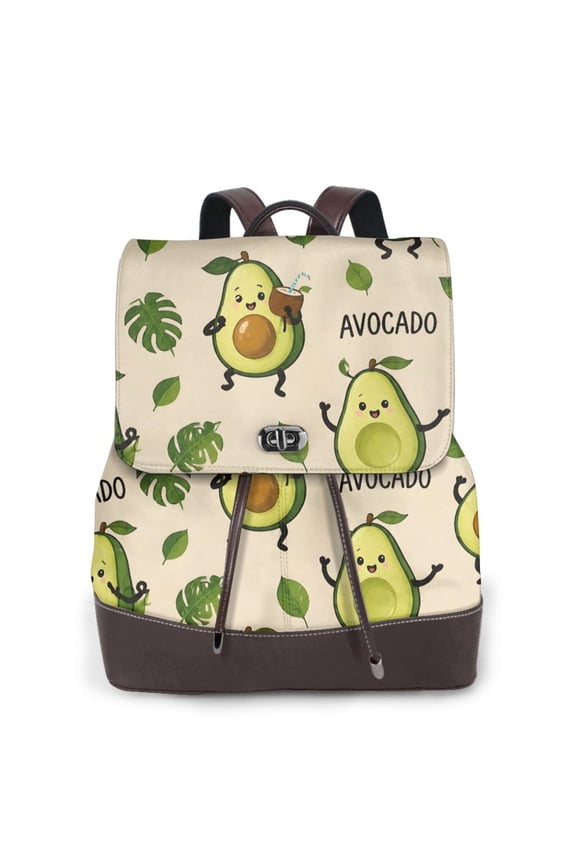 Cute Avocado Women's Leather Backpack All-Over Print Bag for Work and Travel
