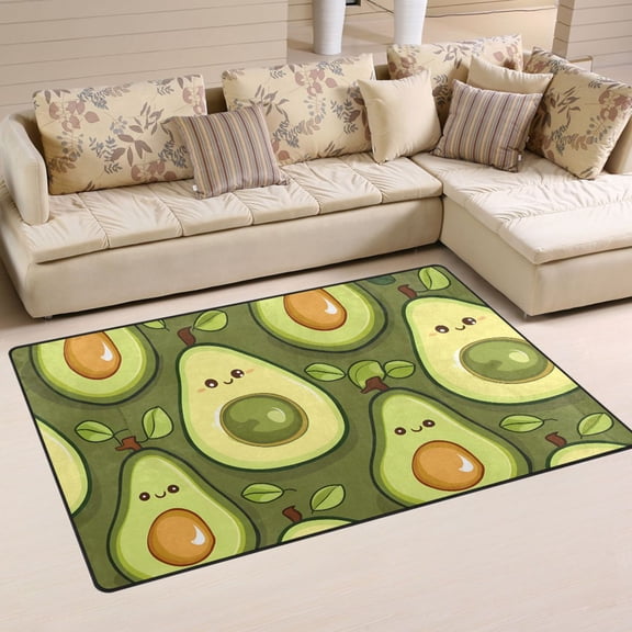 Cute Avocado on Green Area Floor Mats Non-Slip Rugs Soft Doormat 31 x 20 inch Carpet for Living Dining Room Bedroom Decorative