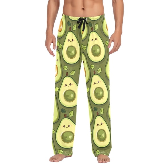 Cute Avocado on Green Men's Pajama Pants Cotton Long Sleepwear Lounge Pants XL