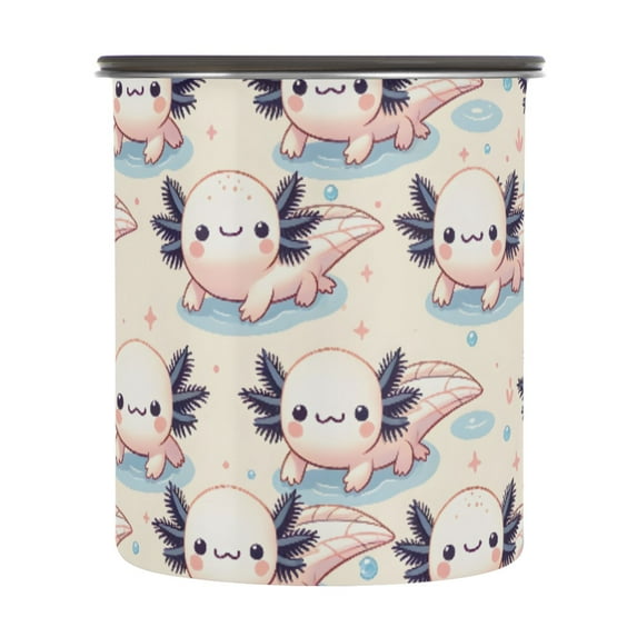 Cute Axolotl Airtight Coffee Bean Canister 30oz Food Storage Containers with Lids For Gournd, Tea, Sugar, Flour, Rice, Cereal, Candy Cookie Jar