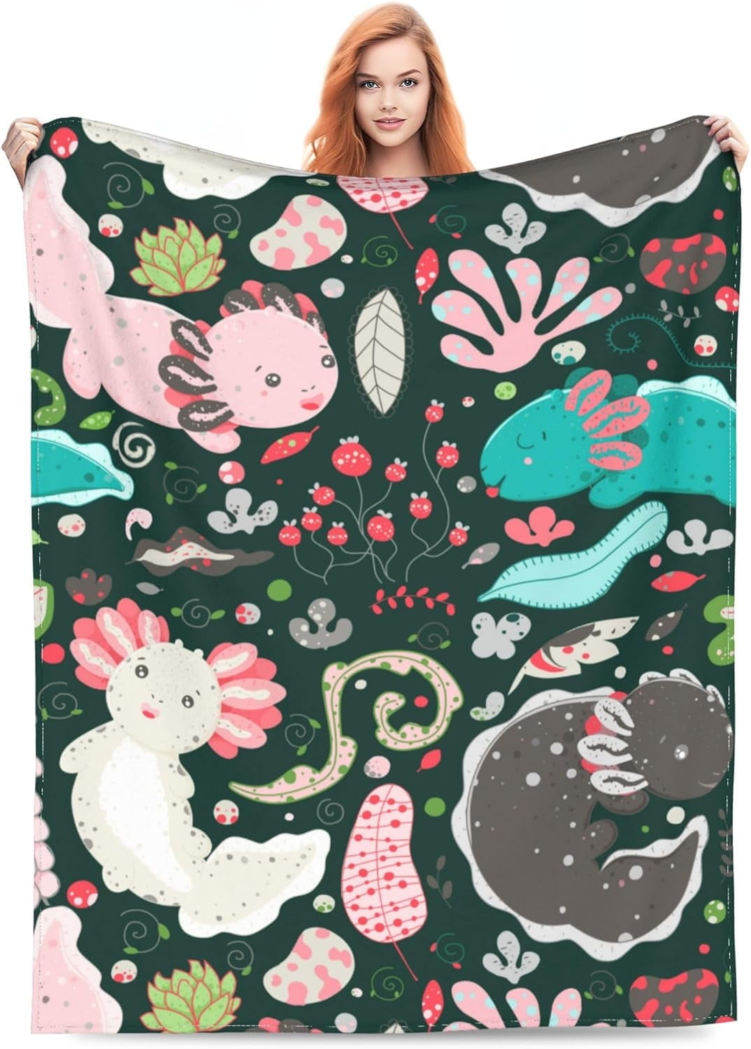 Cute Axolotl Blanket Gifts for Adult & Kids for Living Room Bedding Couch Soft Warm Lightweight Cozy Colorful Axolotls Throw Blankets Christmas Decor 60x80in