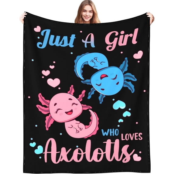 Cute Axolotl Blanket Just A Girl Who Loves Axolotl Flannel Throw Blankets Bed Bedding Room Decor Gifts for Kids Boys Girls Toddler Adult 50"x40"