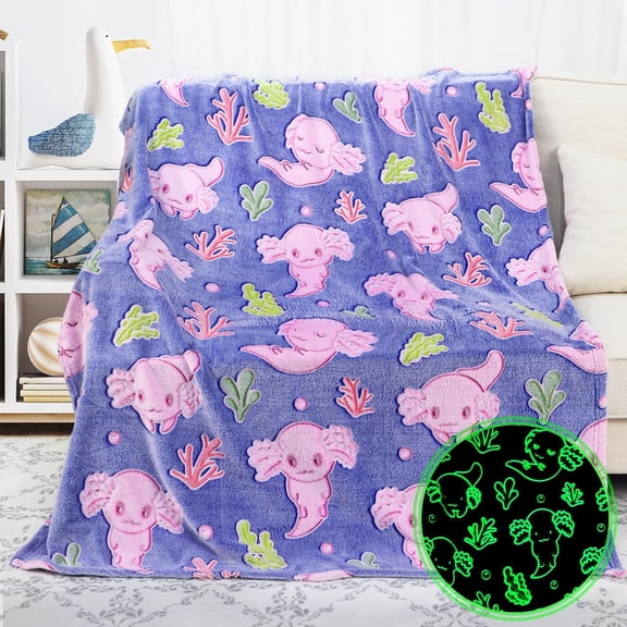 Cute Axolotl Blanket in The Dark Blanket Axolotl Gifts for Girls Birthday Axolotl Room Decor 60"x80"