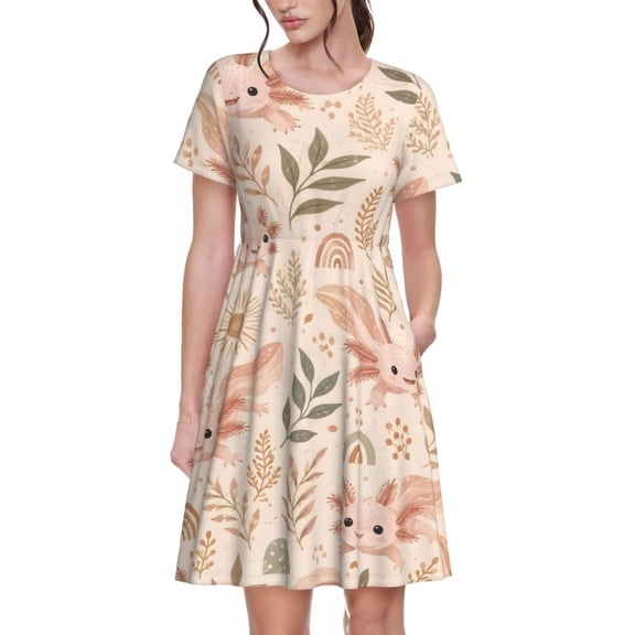 Cute Axolotl Dresses Short Sleeve Nightdresses for Women