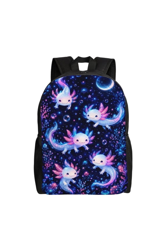 Cute Axolotl Fantasy Backpack Full Front Print Travel Laptop Bag for Men and Women