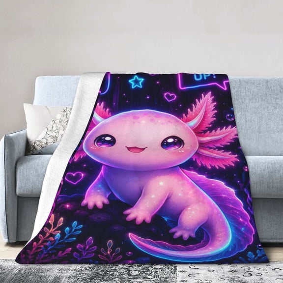 Cute Axolotl Gamer Blanket Gift Throw Blanket Gift for Neon Gaming Controller Room Decor 50x40