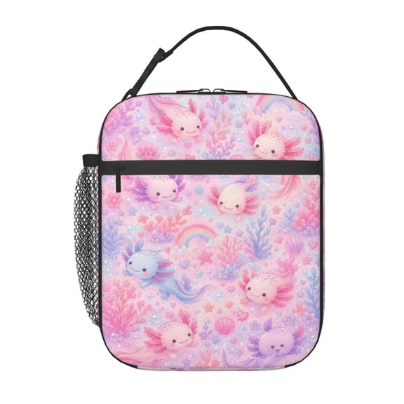 Cute Axolotl Lunch Bag Reusable Thermal Lunch Box with Handle for Women and Men