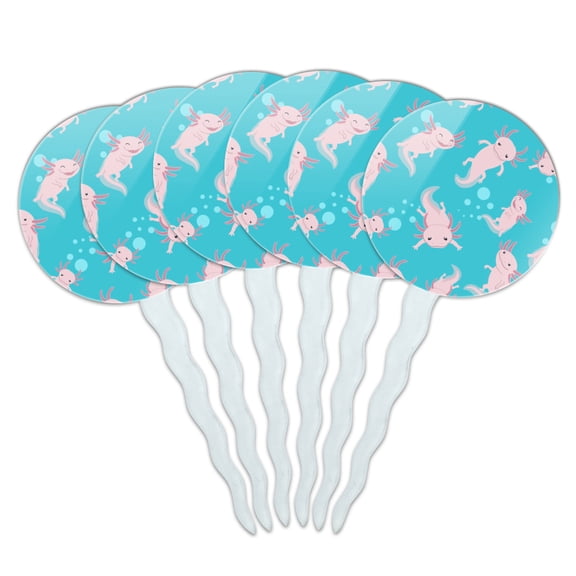 Cute Axolotl Mexican Walking Fish Cupcake Picks Toppers Decoration Set of 6