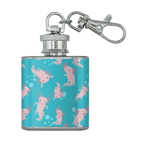 Cute Axolotl Mexican Walking Fish Stainless Steel 1oz Mini Flask Key Chain