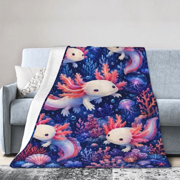 Cute Axolotl Ocean Blanket Gift Throw Blanket Gift for Coral Jellyfish Nursery Room Decor 50x40