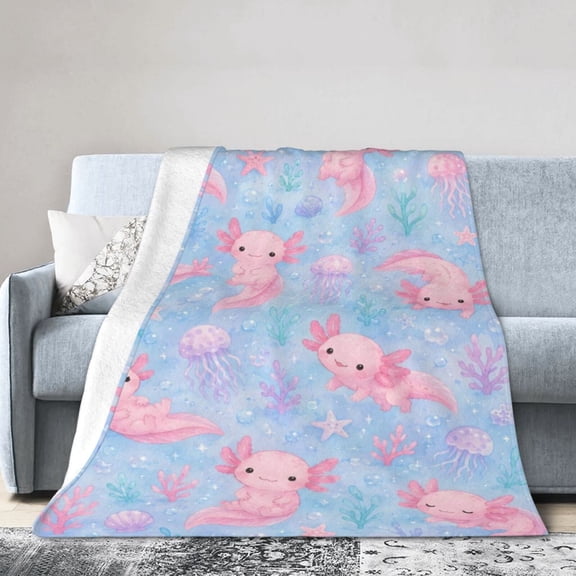Cute Axolotl Ocean Blanket Gift Throw Blanket Gift for Underwater Sea Animal Room Decor 50x40