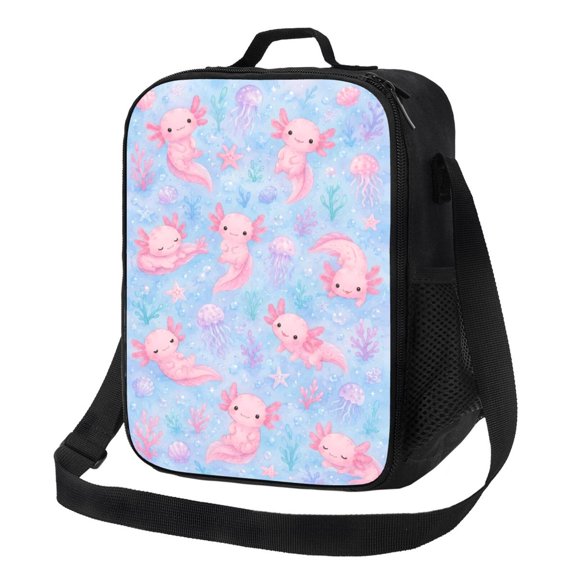 Cute Axolotl Ocean Lunch Bag Insulated Thermal Lunch Box with Shoulder Strap & Handle for Women and Men