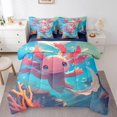 thumbnail image 1 of Cute Axolotl Queen Comforter Set Ocean Axolotl 7-Piece Bedding Set,Cartoon Salamander Animal Bed In A Bag Underwater World Sealife Sheet Set With Comforter, 1 of 5