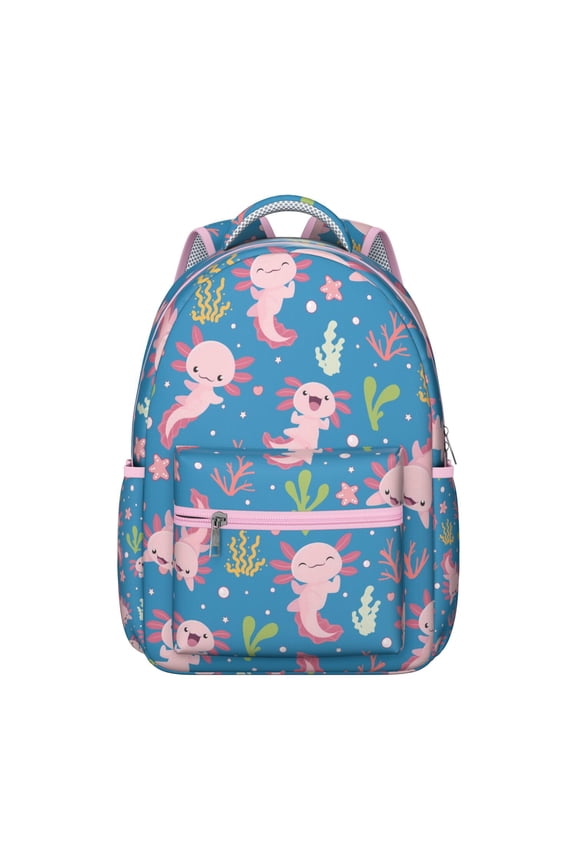 Cute Axolotl Student Backpack Waterproof Durable School Bag with Kawaii Colorful Cartoon Axolotl Print, Adjustable Straps, Breathable Padding, Large Capacity for School and Travel