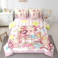 thumbnail image 1 of Cute Axotol Comforter Set Cartoon Strawberry Candies Flowers 7 Piece Bedding Set Twin Size Pink White Striped Bed in a Bag Super Soft Bedding Comforters Chird Bedroom Decor, 1 of 5