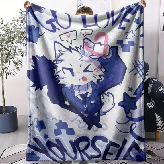 Cute B-Boykisser Cat Meme Cartoon Flannel Blanket, Cute Wildlife Nature Art Cozy Throw, Cozy Bedroom Decor Gift for Animal Lovers