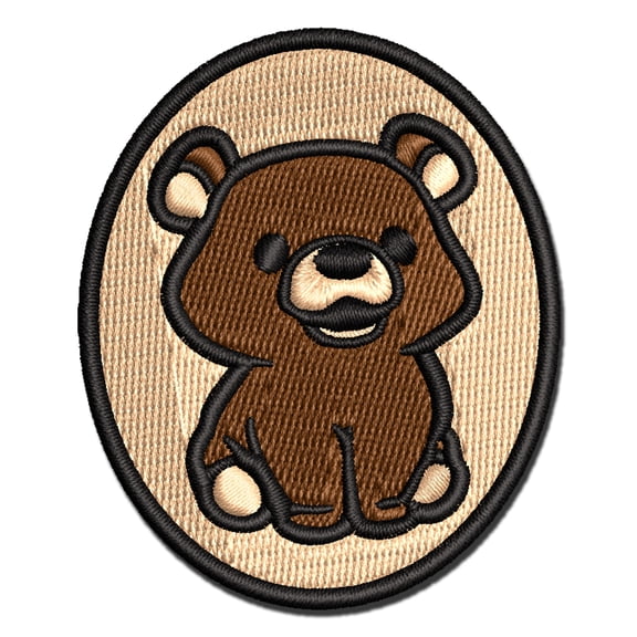 Cute Baby Bear Cub Sitting Applique Multi-Color Embroidered Hook & Loop Patch - 3 Inch Medium