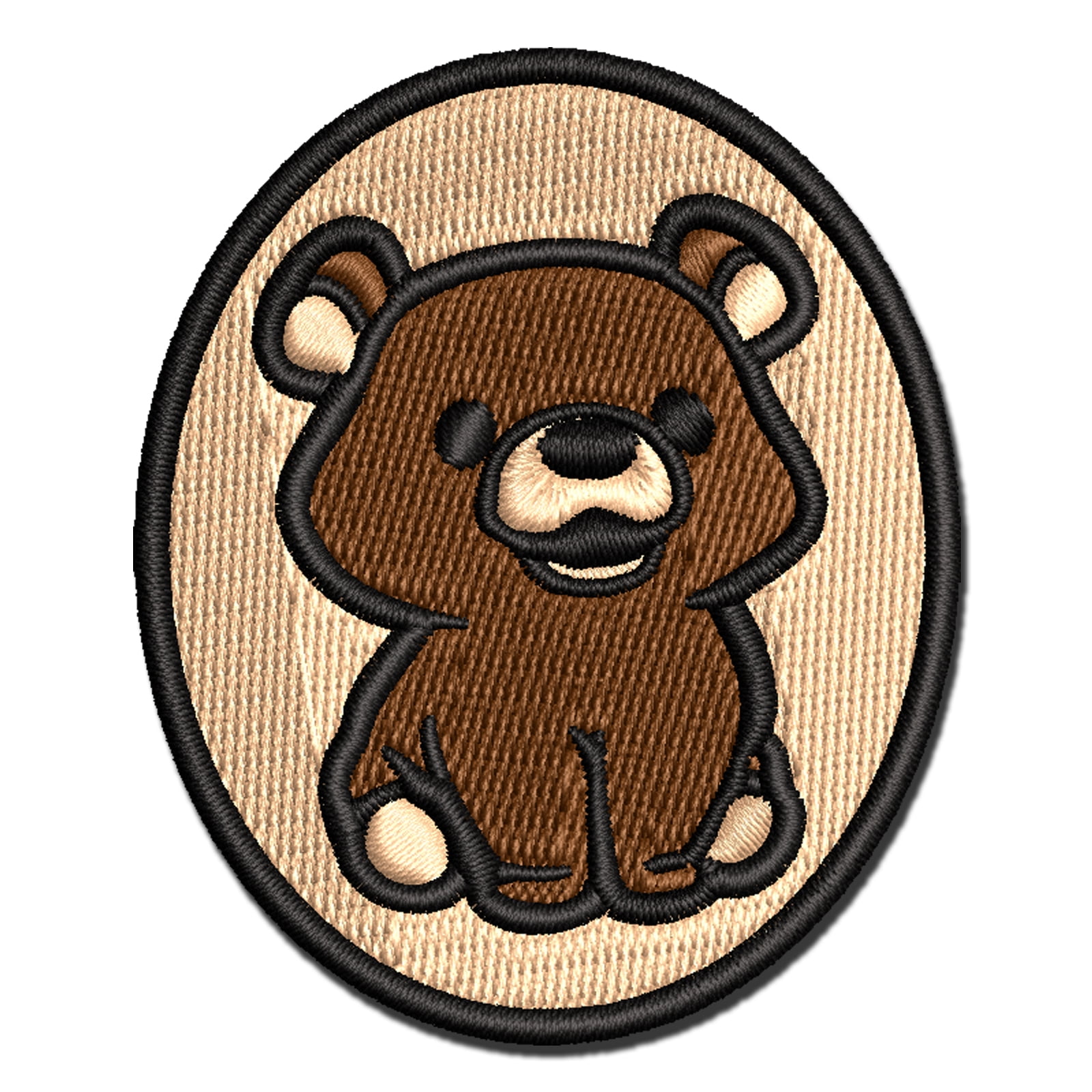 Cute Baby Bear Cub Sitting Applique Multi-Color Embroidered Iron-On Patch - 3.5 Inch Large