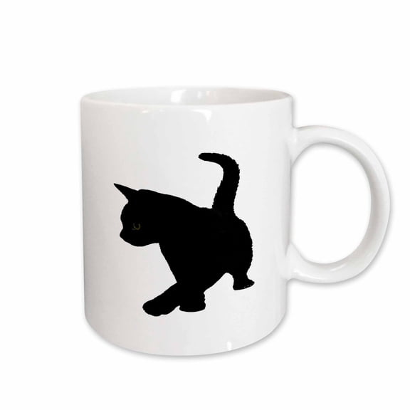 3drose, Cute Baby Black Cat Silhouette Tail Held High Vector Cut Out, 11oz Mug