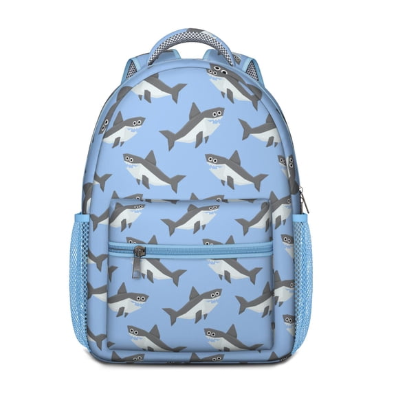 Cute Baby Blue Shark Waterproof Bookbag - Hand Drawn Marine Life Design, Ergonomic Backpack for Teens with Breathable Mesh Straps
