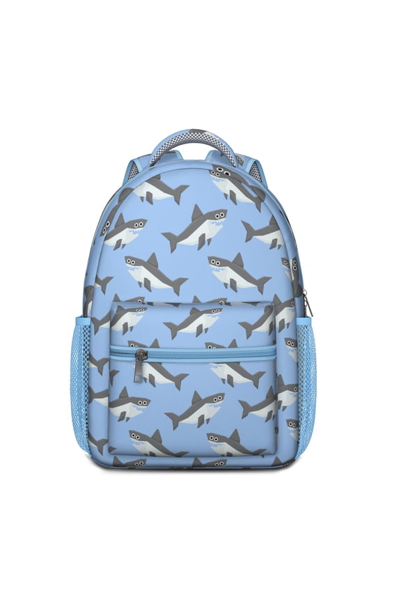 Cute Baby Blue Shark Waterproof Bookbag - Hand Drawn Marine Life Design, Ergonomic Backpack for Teens with Breathable Mesh Straps